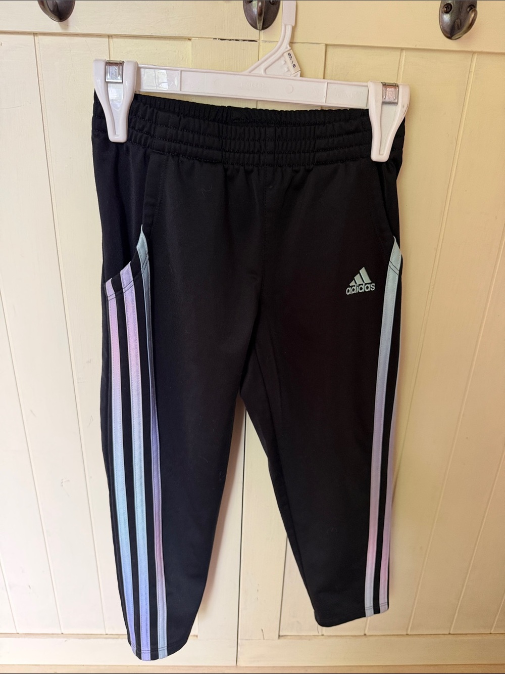 adidas Black Joggers with Pastel Gradient Side Stripes